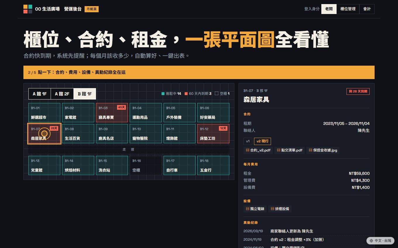 OO 生活廣場 商場營運與合約管理示範