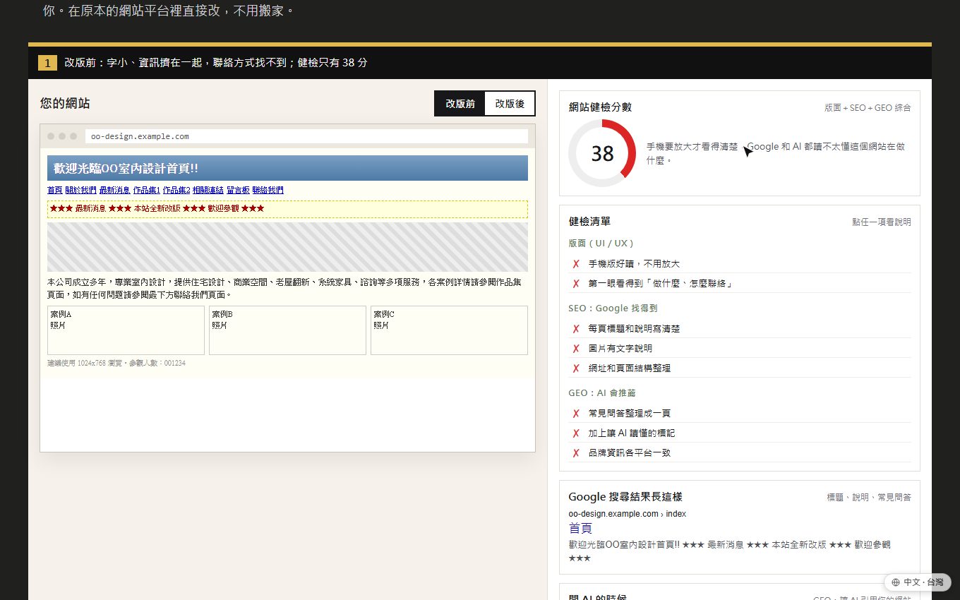 網站改版＋SEO／GEO 健檢